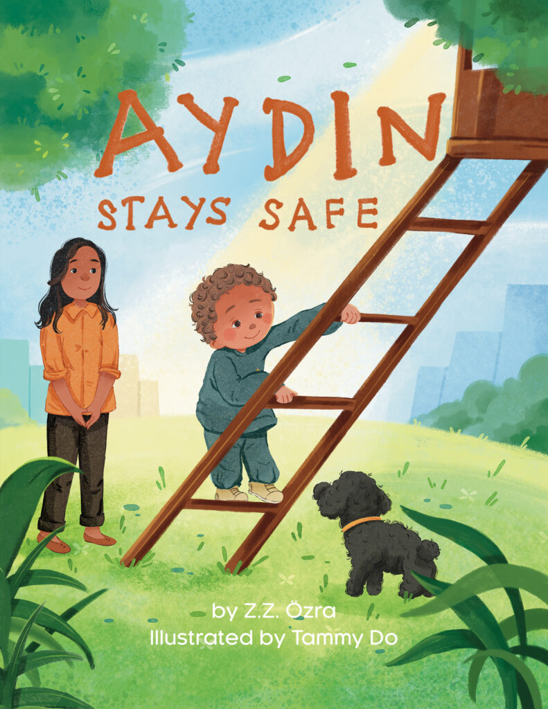 A young neurodivergent boy climbs a ladder while his mom proudly watches in support.
